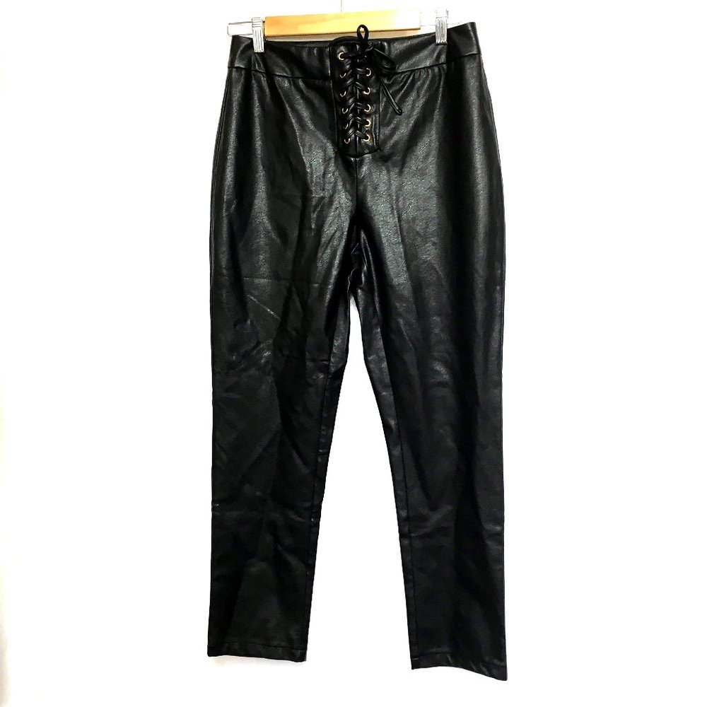 * Kittenish Lace Up Front Blk Faux Leather Pants EUC Large